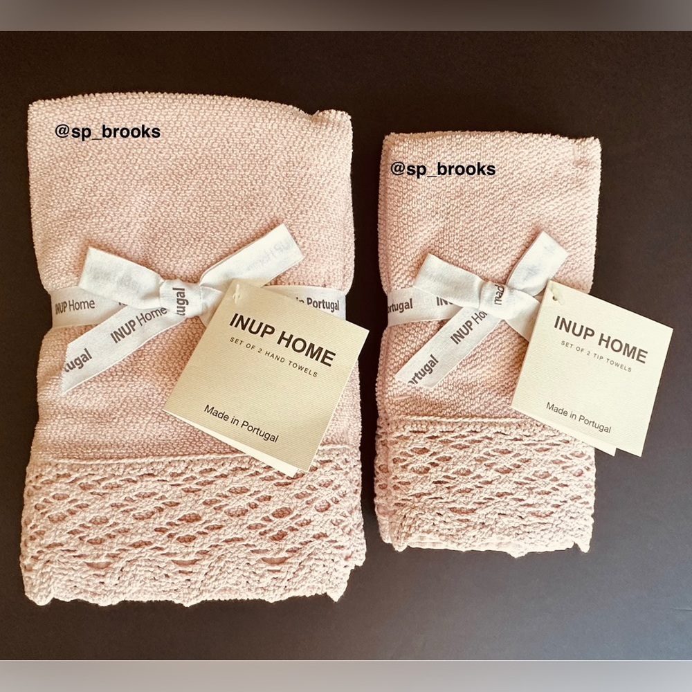 🎁INUP Home Cotton Bath Towel Set with Crochet Trim - 4 Pieces - Pink Sand